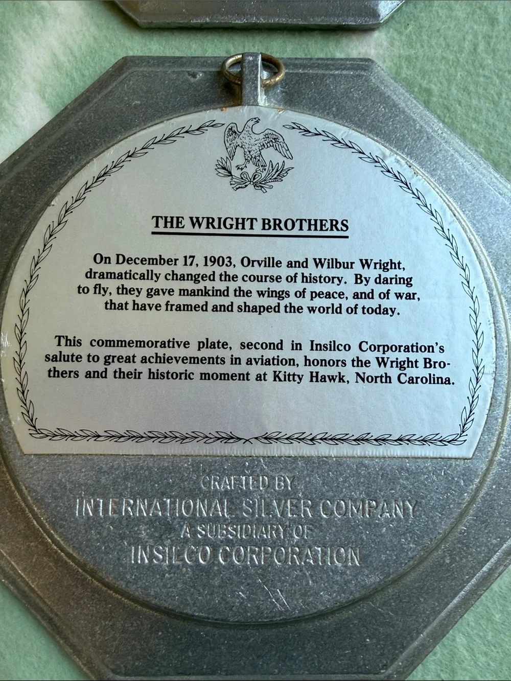 Vintage Set of 4 Octagonal Pewter Commemorative Wall Plates - Aviation Pioneers